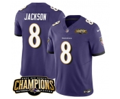 Men's Baltimore Ravens #8 Lamar Jackson Purple 2023 F.U.S.E. AFC North Champions Vapor Limited Football Stitched Jersey