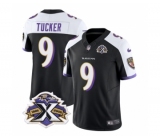 Men's Baltimore Ravens #9 Justin Tucker Black White 2023 F.U.S.E With Patch Throwback Vapor Limited Stitched Jersey