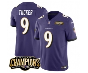 Men's Baltimore Ravens #9 Justin Tucker Purple 2023 F.U.S.E. AFC North Champions Vapor Limited Football Stitched Jersey
