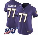 Women's Baltimore Ravens #77 Bradley Bozeman Purple Team Color Vapor Untouchable Limited Player 100th Season Football Jersey