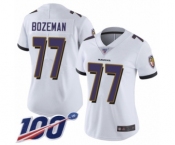 Women's Baltimore Ravens #77 Bradley Bozeman White Vapor Untouchable Limited Player 100th Season Football Jersey
