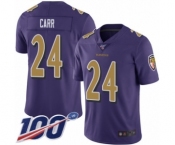 Youth Baltimore Ravens #24 Brandon Carr Limited Purple Rush Vapor Untouchable 100th Season Football Jersey