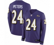 Youth Baltimore Ravens #24 Marcus Peters Limited Purple Therma Long Sleeve Football Jersey