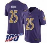 Youth Baltimore Ravens #25 Tavon Young Limited Purple Rush Vapor Untouchable 100th Season Football Jersey