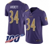 Youth Baltimore Ravens #34 Anthony Averett Limited Purple Rush Vapor Untouchable 100th Season Football Jersey