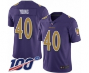 Youth Baltimore Ravens #40 Kenny Young Limited Purple Rush Vapor Untouchable 100th Season Football Jersey
