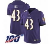 Youth Baltimore Ravens #43 Justice Hill Purple Team Color Vapor Untouchable Limited Player 100th Season Football Jersey