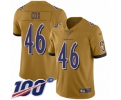 Youth Baltimore Ravens #46 Morgan Cox Limited Gold Inverted Legend 100th Season Football Jersey