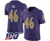 Youth Baltimore Ravens #46 Morgan Cox Limited Purple Rush Vapor Untouchable 100th Season Football Jersey