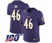 Youth Baltimore Ravens #46 Morgan Cox Purple Team Color Vapor Untouchable Limited Player 100th Season Football Jersey