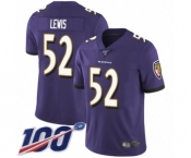 Youth Baltimore Ravens #52 Ray Lewis Purple Team Color Vapor Untouchable Limited Player 100th Season Football Jersey