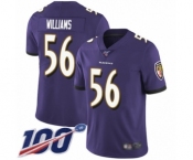 Youth Baltimore Ravens #56 Tim Williams Purple Team Color Vapor Untouchable Limited Player 100th Season Football Jersey
