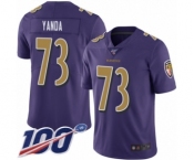 Youth Baltimore Ravens #73 Marshal Yanda Limited Purple Rush Vapor Untouchable 100th Season Football Jersey