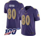 Youth Baltimore Ravens #80 Miles Boykin Limited Purple Rush Vapor Untouchable 100th Season Football Jersey