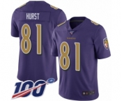 Youth Baltimore Ravens #81 Hayden Hurst Limited Purple Rush Vapor Untouchable 100th Season Football Jersey