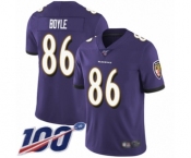 Youth Baltimore Ravens #86 Nick Boyle Purple Team Color Vapor Untouchable Limited Player 100th Season Football Jersey