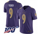 Youth Baltimore Ravens #9 Justin Tucker Limited Purple Rush Vapor Untouchable 100th Season Football Jersey