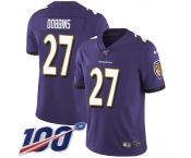 Youth Nike Ravens #27 J.K. Dobbins Purple Team Color Stitched NFL 100th Season Vapor Untouchable Limited Jersey