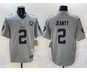 Men's Las Vegas Raiders #2 Ashton Jeanty Gray 2025 Draft F.U.S.E. With Nevada Silver Stat Patch And 65th Anniversary Patch Football Stitched Jersey