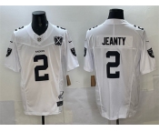 Men's Las Vegas Raiders #2 Ashton Jeanty White 2025 Draft F.U.S.E. With Nevada Silver Stat Patch And 65th Anniversary Patch Stitched Football Jersey