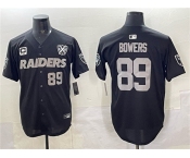 Men's Las Vegas Raiders #89 Brock Bowers Black With Nevada Silver Stat Patch And 65th Anniversary Patch 3-Star C Patch Stitched Baseball Jersey