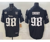 Men's Las Vegas Raiders #98 Maxx Crosby Black F.U.S.E. Gothic Sin City Shadows Edition With 65th Anniversary 3-Star C Patch Vapor Untouchable Limited Stitc