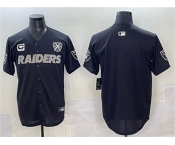 Men's Las Vegas Raiders Blank Black With Nevada Silver Stat Patch And 65th Anniversary Patch 3-Star C Patch Stitched Baseball Jersey