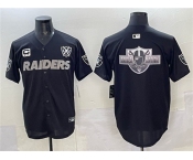 Men's Las Vegas Raiders Team Big Logo Black With Nevada Silver Stat Patch And 65th Anniversary Patch 3-Star C Patch Stitched Baseball Jersey