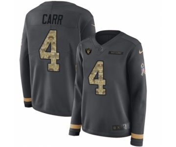 Women's Nike Oakland Raiders #4 Derek Carr Limited Black Salute to Service Therma Long Sleeve NFL Jersey