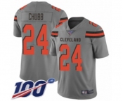Youth Cleveland Browns #24 Nick Chubb Limited Gray Inverted Legend 100th Season Football Jersey