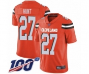 Youth Cleveland Browns #27 Kareem Hunt Orange Alternate Vapor Untouchable Limited Player 100th Season Football Jersey