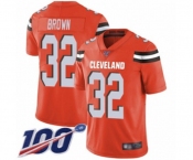 Youth Cleveland Browns #32 Jim Brown Orange Alternate Vapor Untouchable Limited Player 100th Season Football Jersey