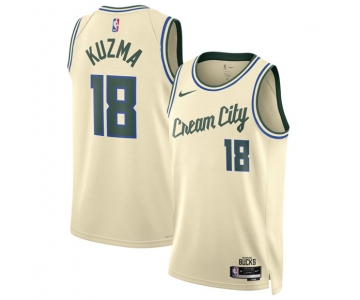 Men's Milwaukee Bucks #18 Kyle Kuzma Cream 2025-26 City Edition Swingman Stitched Basketball Jersey