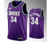 Men's Milwaukee Bucks #34 Giannis Antetokounmpo 2022-23 Purple Classic Edition Swingman Stitched Basketball Jersey