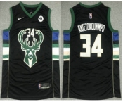 Men's Milwaukee Bucks #34 Giannis Antetokounmpo Black 2021 Nike Swingman Stitched Jersey With NEW Sponsor Logo