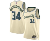 Men's Milwaukee Bucks #34 Giannis Antetokounmpo Cream 2025-26 City Edition Swingman Stitched Basketball Jersey Men's Milwaukee Bucks #34 Giannis Antetokounmpo Cream 2025-26 City Edition Swingman Stitched Basketball Jersey