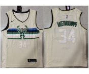 Men's Milwaukee Bucks #34 Giannis Antetokounmpo Cream Stitched Basketball Jerseys