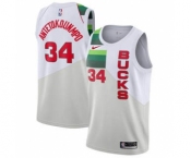 Men's Milwaukee Bucks #34 Giannis Antetokounmpo White Basketball Swingman Earned Edition Jersey