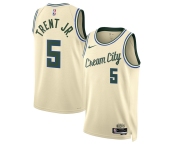 Men's Milwaukee Bucks #5 Gary Trent Jr. Cream 2025-26 City Edition Swingman Stitched Basketball Jersey Men's Milwaukee Bucks #5 Gary Trent Jr. Cream 2025-26 City Edition Swingman Stitched Basketball Jersey