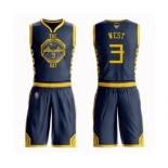Golden State Warriors #3 David West Authentic Navy Blue Basketball Suit 2019 Basketball Finals Bound Jersey - City Edition