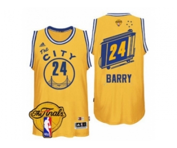 Men's Adidas Golden State Warriors #24 Rick Barry Swingman Gold Throwback The City 2017 The Finals Patch NBA Jersey