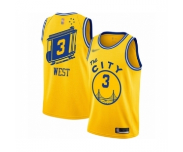 Men's Golden State Warriors #3 David West Authentic Gold Hardwood Classics Basketball Jersey - The City Classic Edition