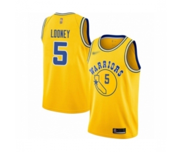 Men's Golden State Warriors #5 Kevon Looney Authentic Gold Hardwood Classics Basketball Jersey