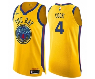 Men's Nike Golden State Warriors #4 Quinn Cook Authentic Gold NBA Jersey - City Edition
