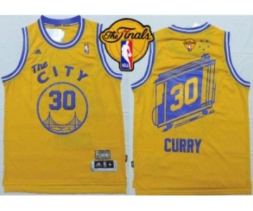 NBA Golden State Warrlors #30 Stephen Curry Gold Throwback The City Finals Patch Stitched Jerseys