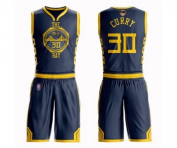 Youth Golden State Warriors #30 Stephen Curry Swingman Navy Blue Basketball Suit 2019 Basketball Finals Bound Jersey - City Edition