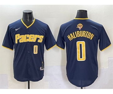 Men's Indiana Pacers #0 Tyrese Haliburton Navy 2025 Finals Vapor Stitched Baseball Jersey