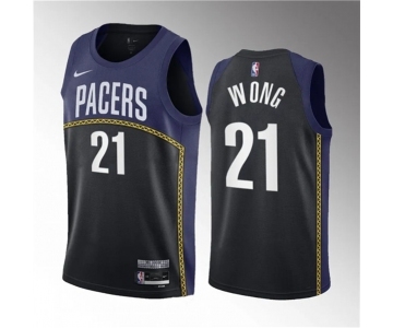 Men's Indiana Pacers #21 Isaiah Wong Blue 2023 Draft City Edition Stitched Basketball Jersey
