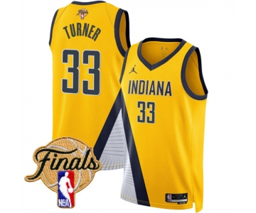 Men's Indiana Pacers #33 Myles Turner Yellow 2025 Finals Statement Edition Stitched Basketball Jersey