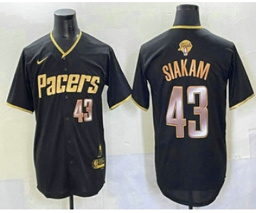 Men's Indiana Pacers #43 Pascal Siakam Black Gold 2025 Finals Vapor Stitched Baseball Jersey